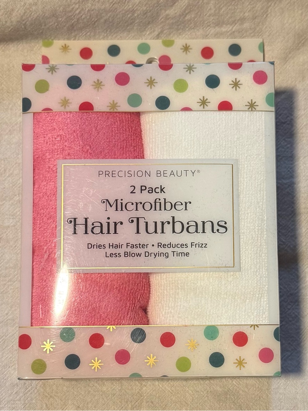 Precision Beauty Microfiber Hair Turbans – Pink & White, 2-Pack